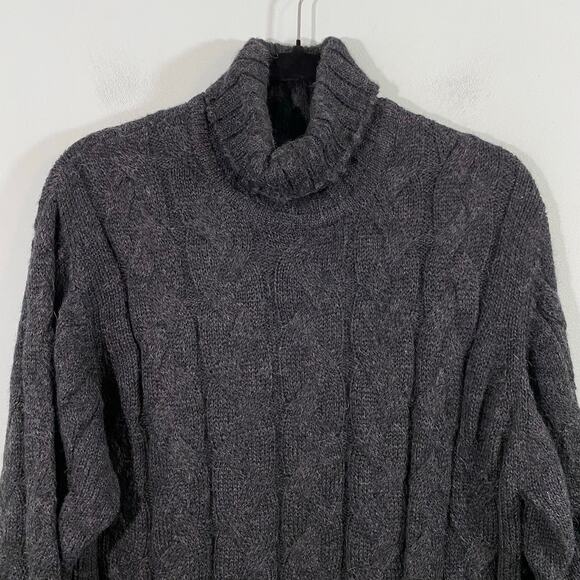 Alpaca 111 Women Charcoal Grey Baby Alpaca Cable Knit Turtleneck Sweater Size M - Picture 2 of 8